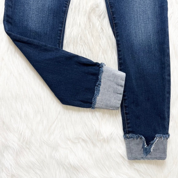 Frame Distressed Fringe Hem V Notch Cuffed Cropped Medium Wash Skinny Jeans - Picture 4 of 12